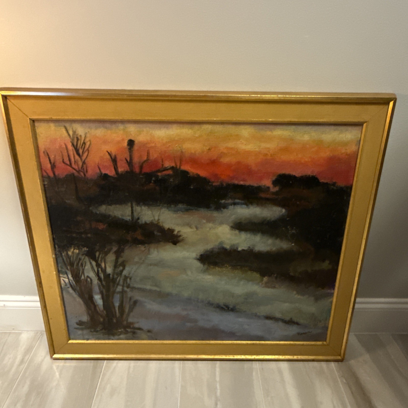 Vintage Florida Landscape Original Oil Painting On Canvas Framed Signed Rosen