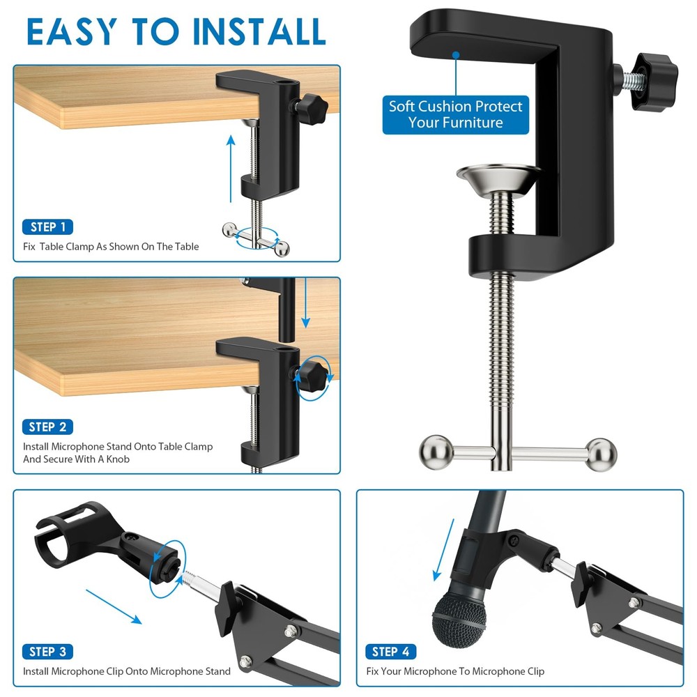 Microphone Stand, Adjustable Microphone Desk Stand for HyperX Mic Boom Arm St...