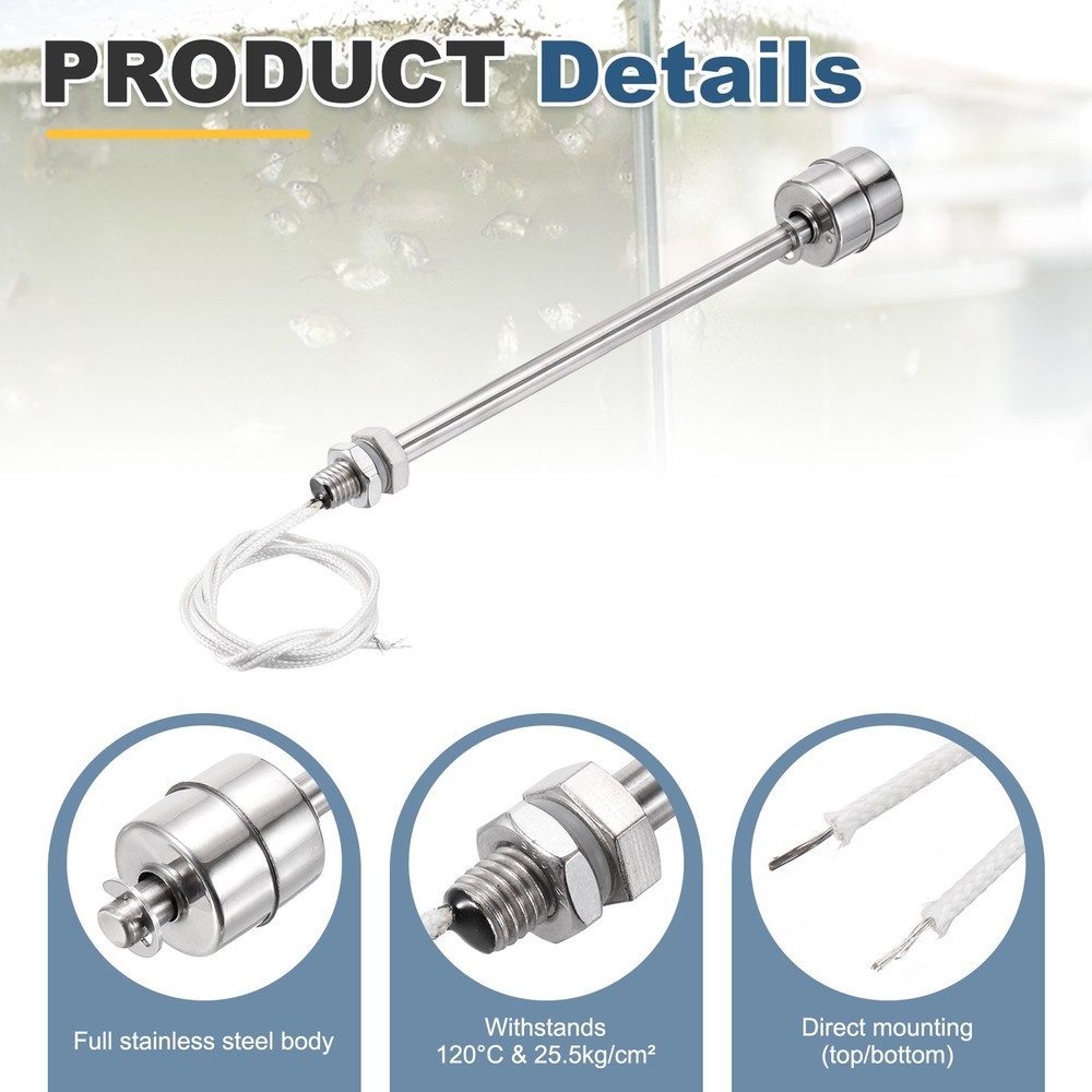 Float Switch 150mm Rod 0.5A Vertical Single Float for Pump/Alarm 2 Pcs
