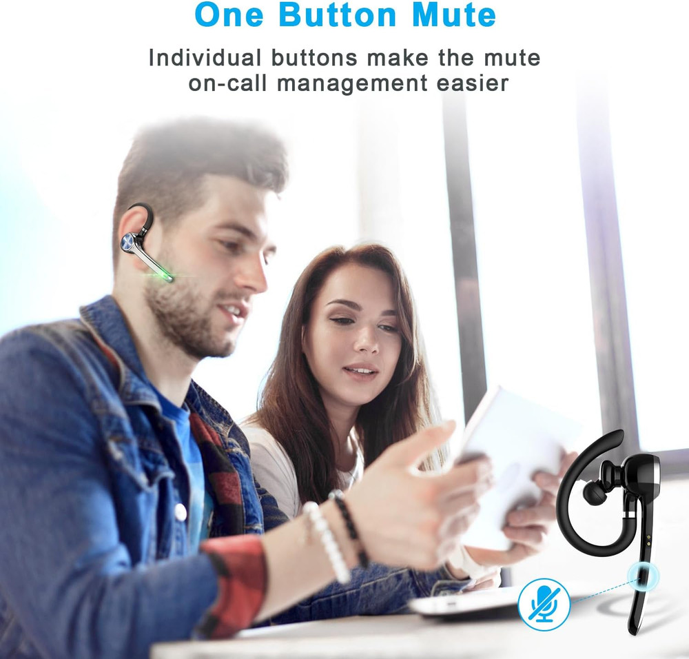 Bluetooth Headset, Wireless Bluetooth Earpiece with 500mAh Charging Case 72 Hour