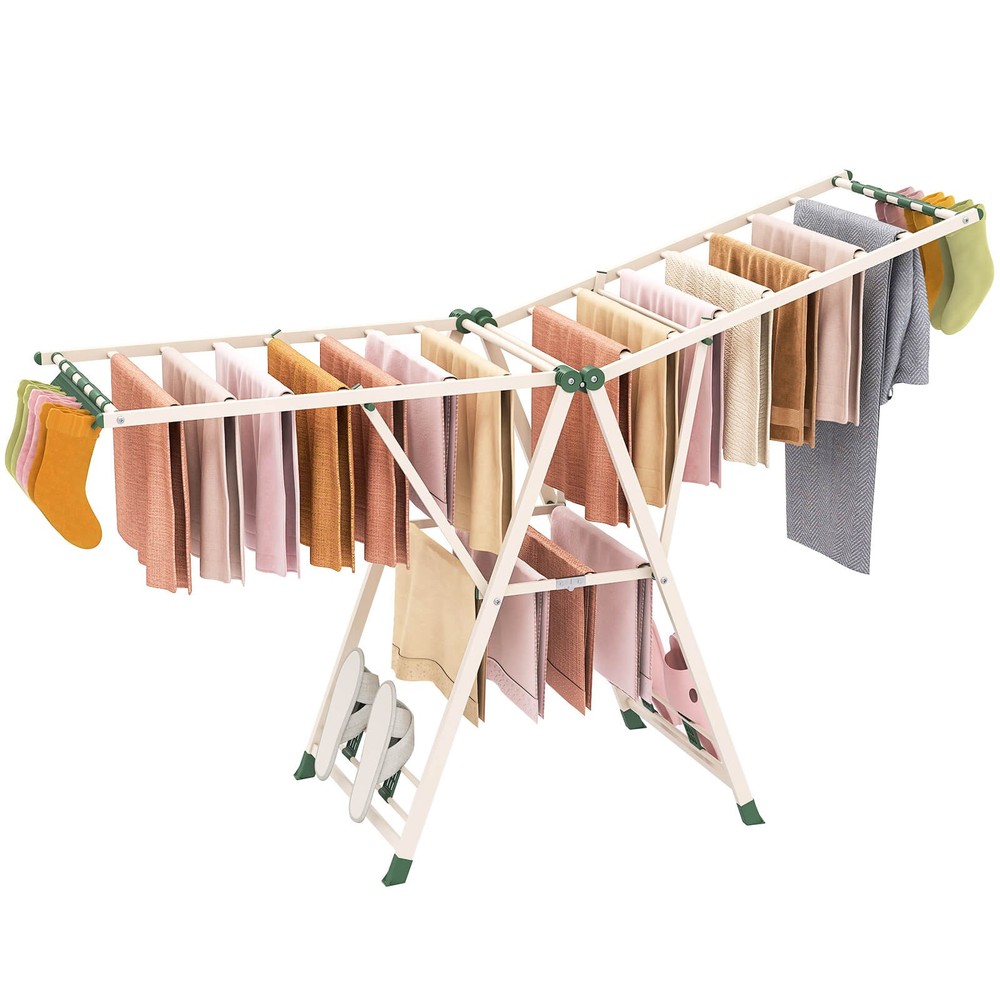 Foldable Metal Laundry Drying Rack w/Height Adjustable Wings, 20 Drying Rails