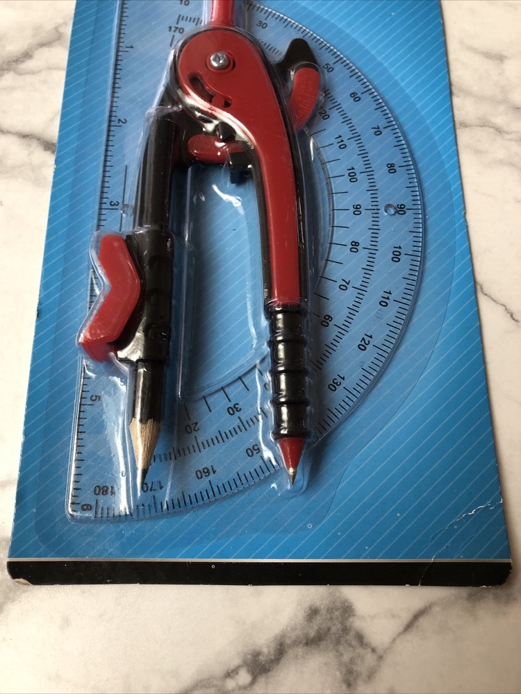 Jot Compass & Protractor Set Red Math Geometry 2 Piece School Supply NEW