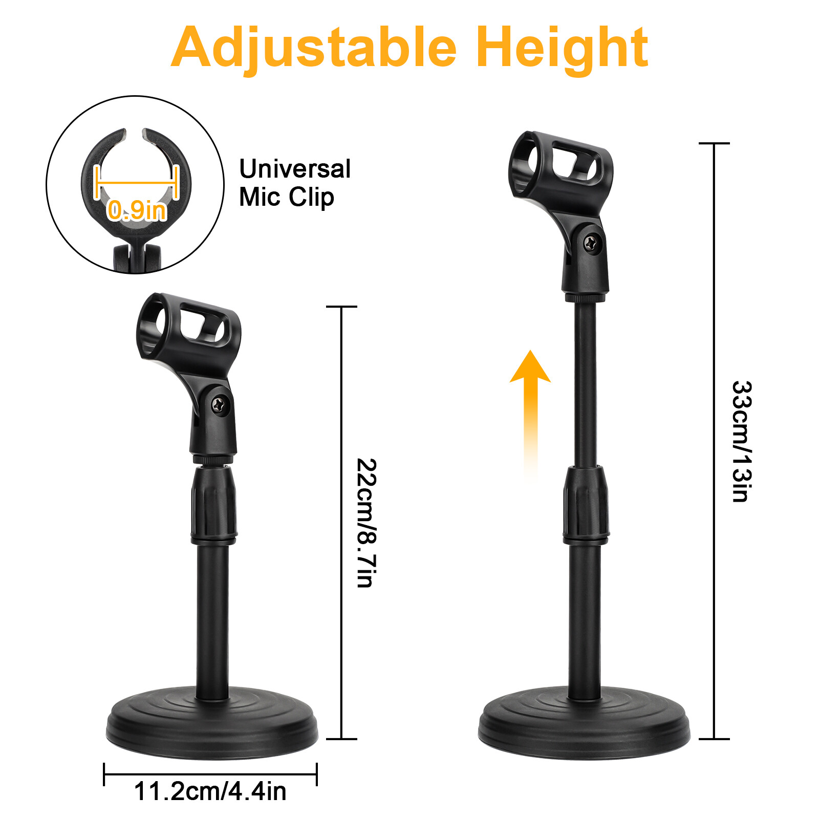 Adjustable Lifting Desktop Microphone Stand Mini Weighted Round Base w/ Mic Clip