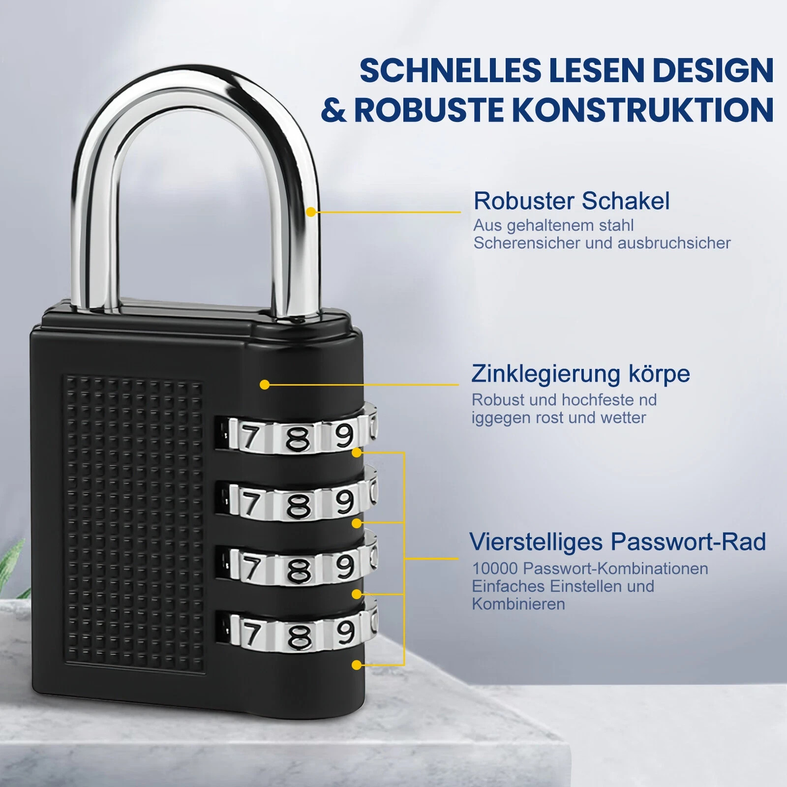 Combination Lock Resettable 4-Digit Anti Rust Weatherproof Padlock Metal Locks