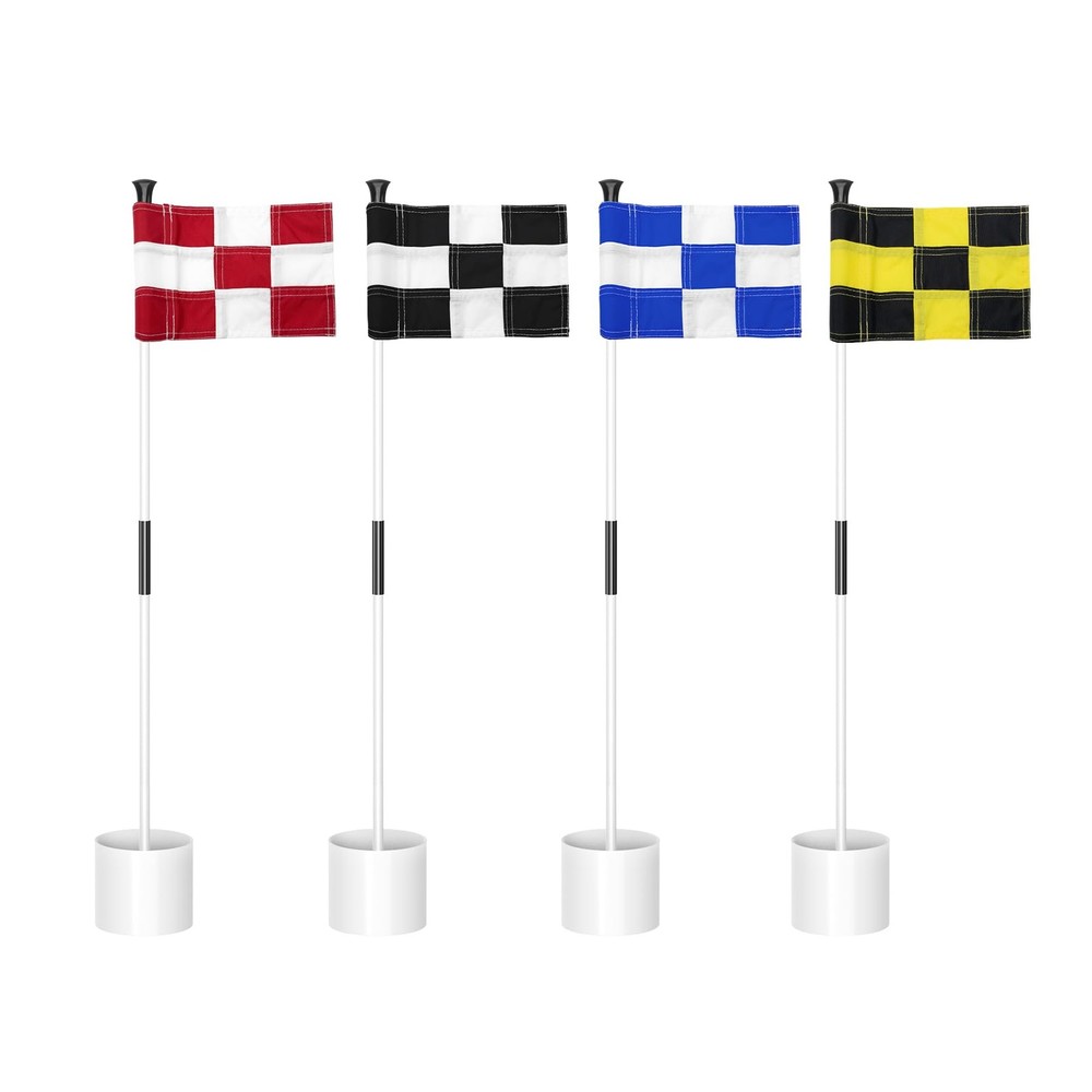 KINGTOP Miniature Golf Flagstick, White Pole w/ Check Flag Combo, 4-Pack