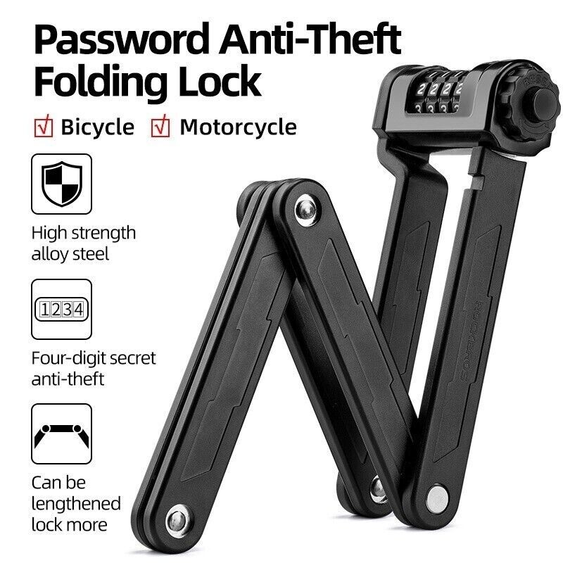 ROCKBROS Folding Bike Lock with Mount,Heavy Duty AntiTheft 4-Digit Foldable Lock