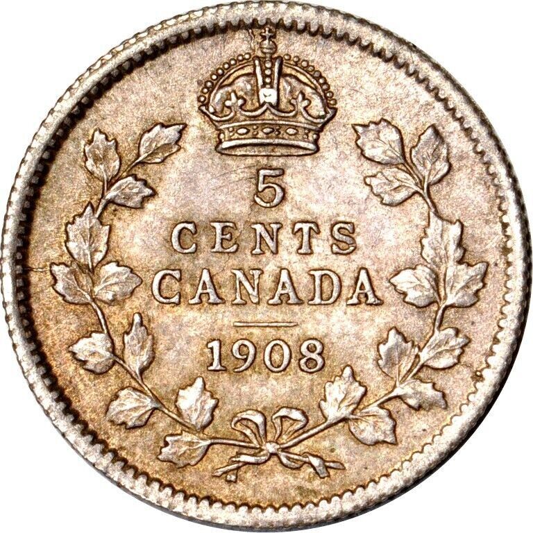 1908 5C Canada Five Cents AU K15061