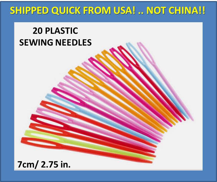 20 PLASTIC SEWING NEEDLES 7cm KNITTING DARNING STICHING CRAFTS BRIGHT COLORS