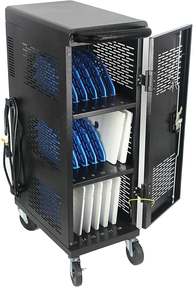 Fully Assembled 18 Device Charging Station Cart Secure Cable Management Black
