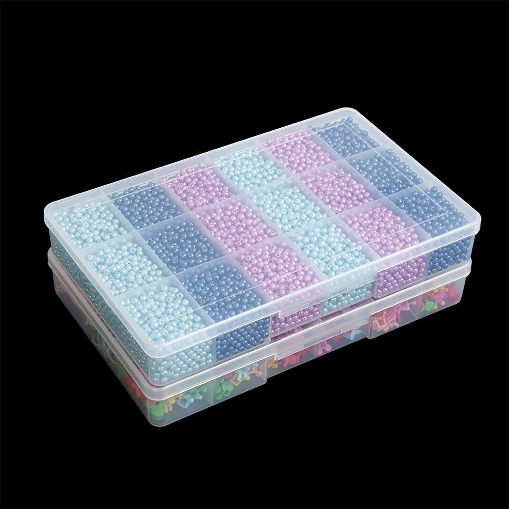 2 Pack Fixed 18 Grids Clear Plastic Compartment Container Case, Transparent O...