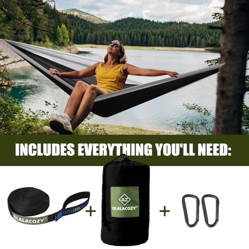 Camping Hammock,Camping Essentials,Lightweight Portable Large Black & Grey