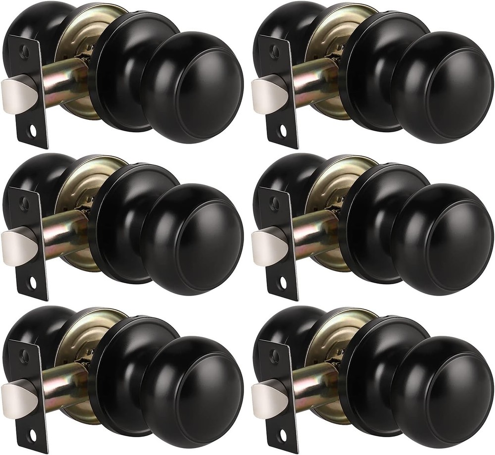 KNOBWELL 6 Pack Matte Black Indoor Door Knobs Classic Passage Door Knob Set ...