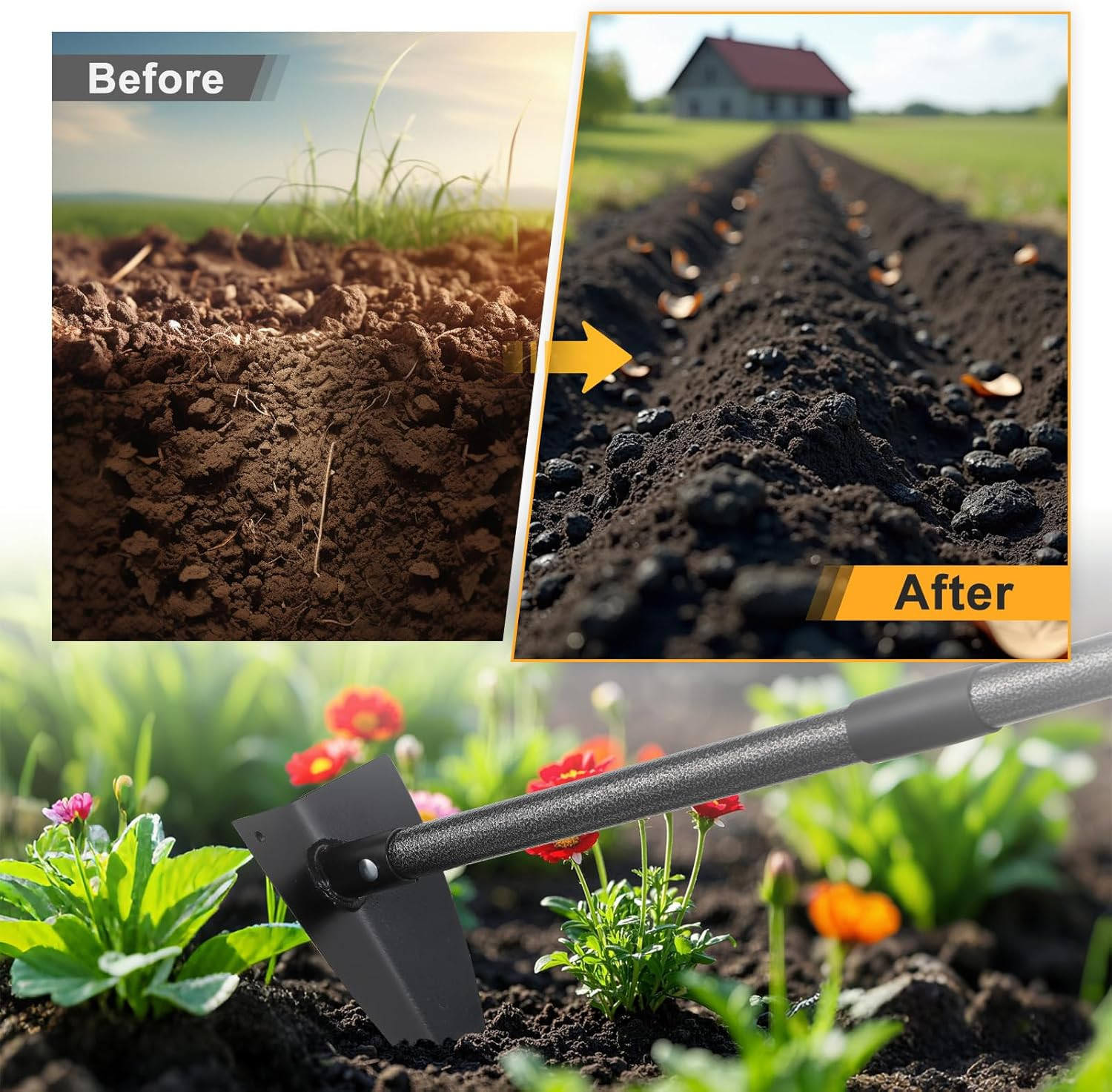 Hoe Garden Tool,Triangle Gardening Hoe with Sharp Blade for Digging,Weeding,Cutt