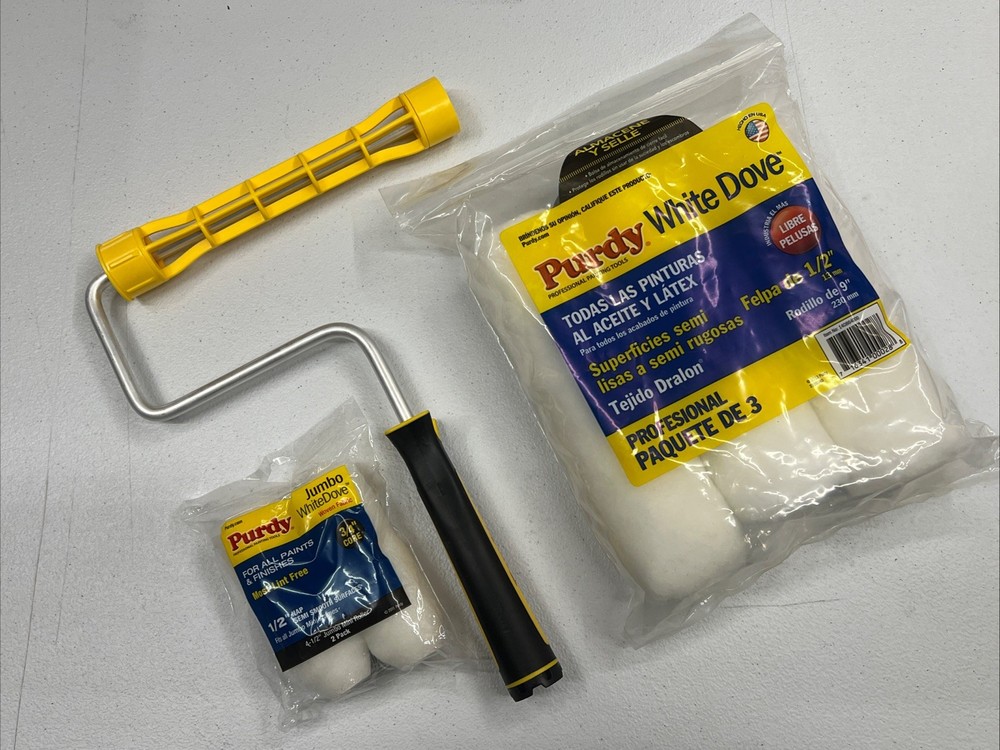 Purdy 9” Paint Roller Frame & 3pk White Dove Rollers Set & 2pk 3/4 Core Rollers