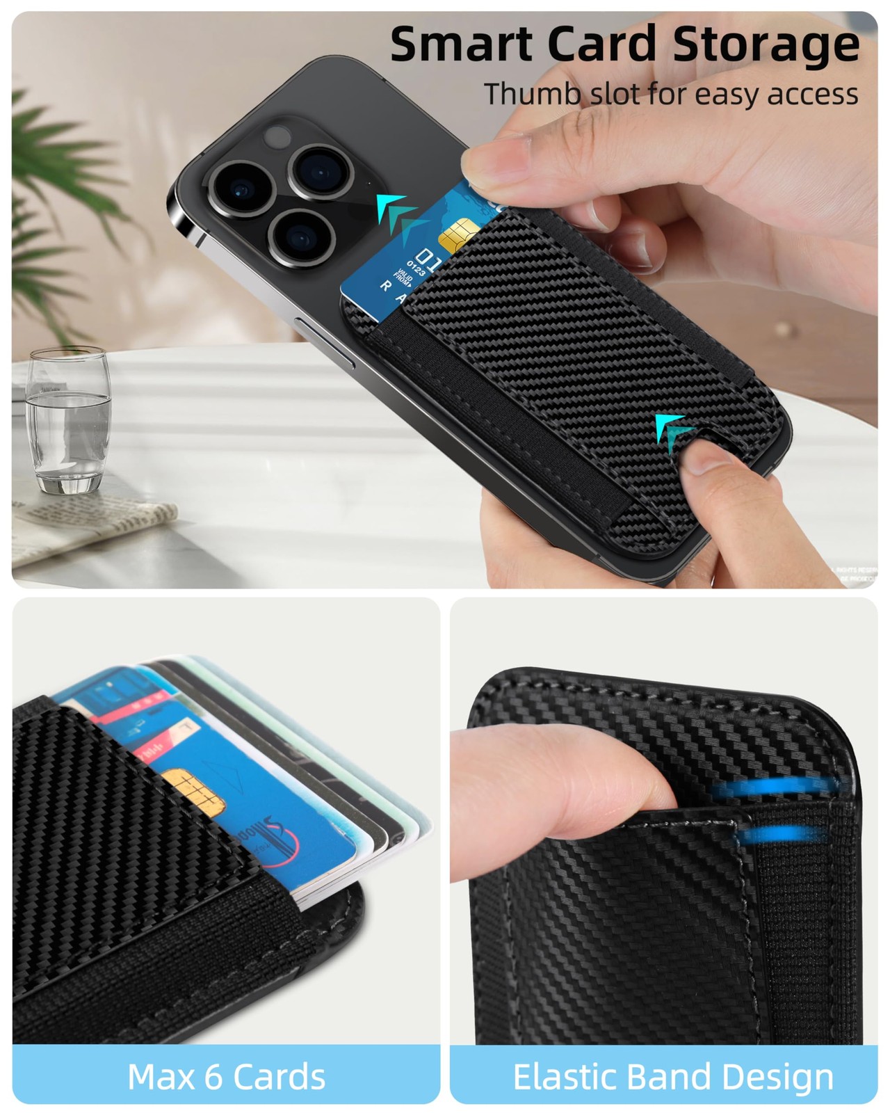 HiWe for MagSafe Wallet, Strongest Magnetic Carbon Fiber Wallet - Black Band