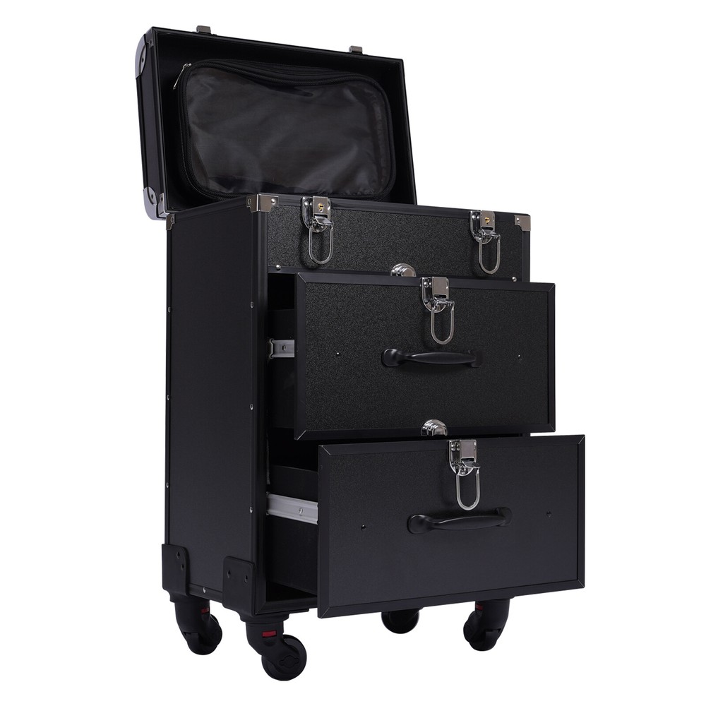 Rolling Makeup Train Case Cosmetic Professional Trolley Makeup Storage Organizer