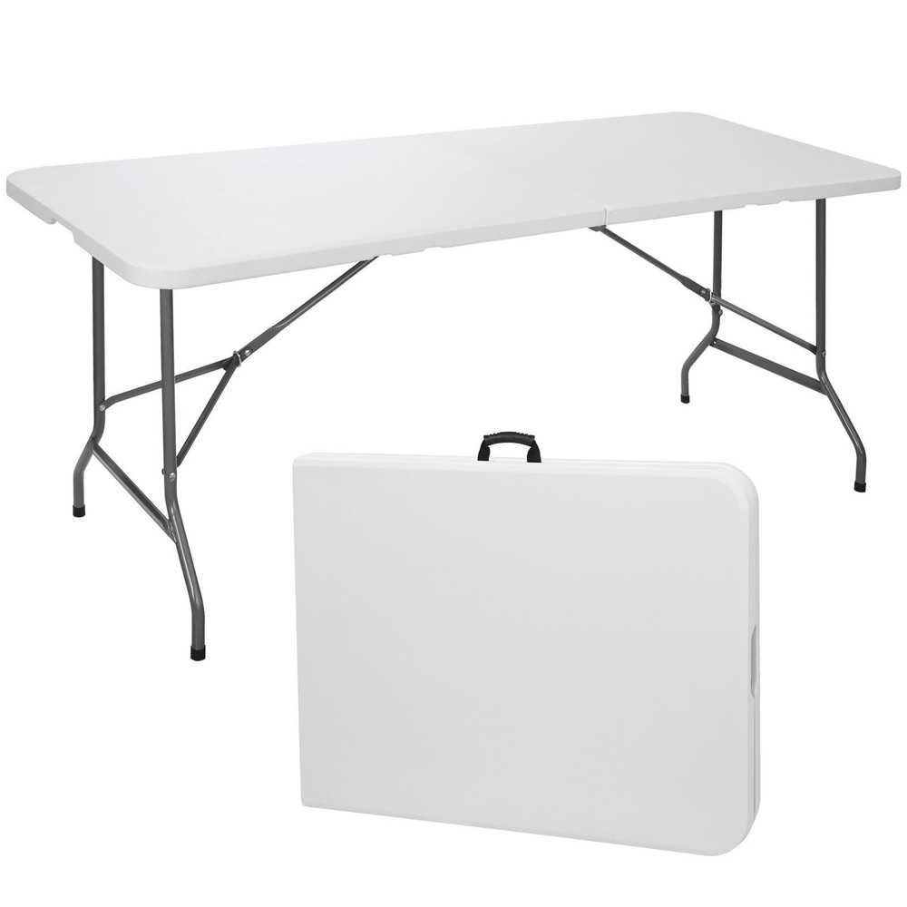 4X 6' Folding Table Plastic Fold-in-Half Picnic Table w/ Handle Rectangular