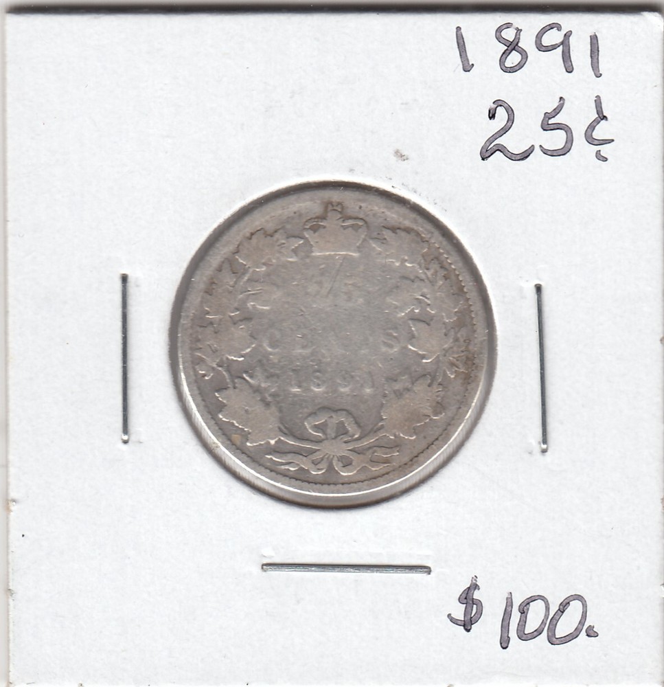 1891 Canada 25 Cents Silver Coin