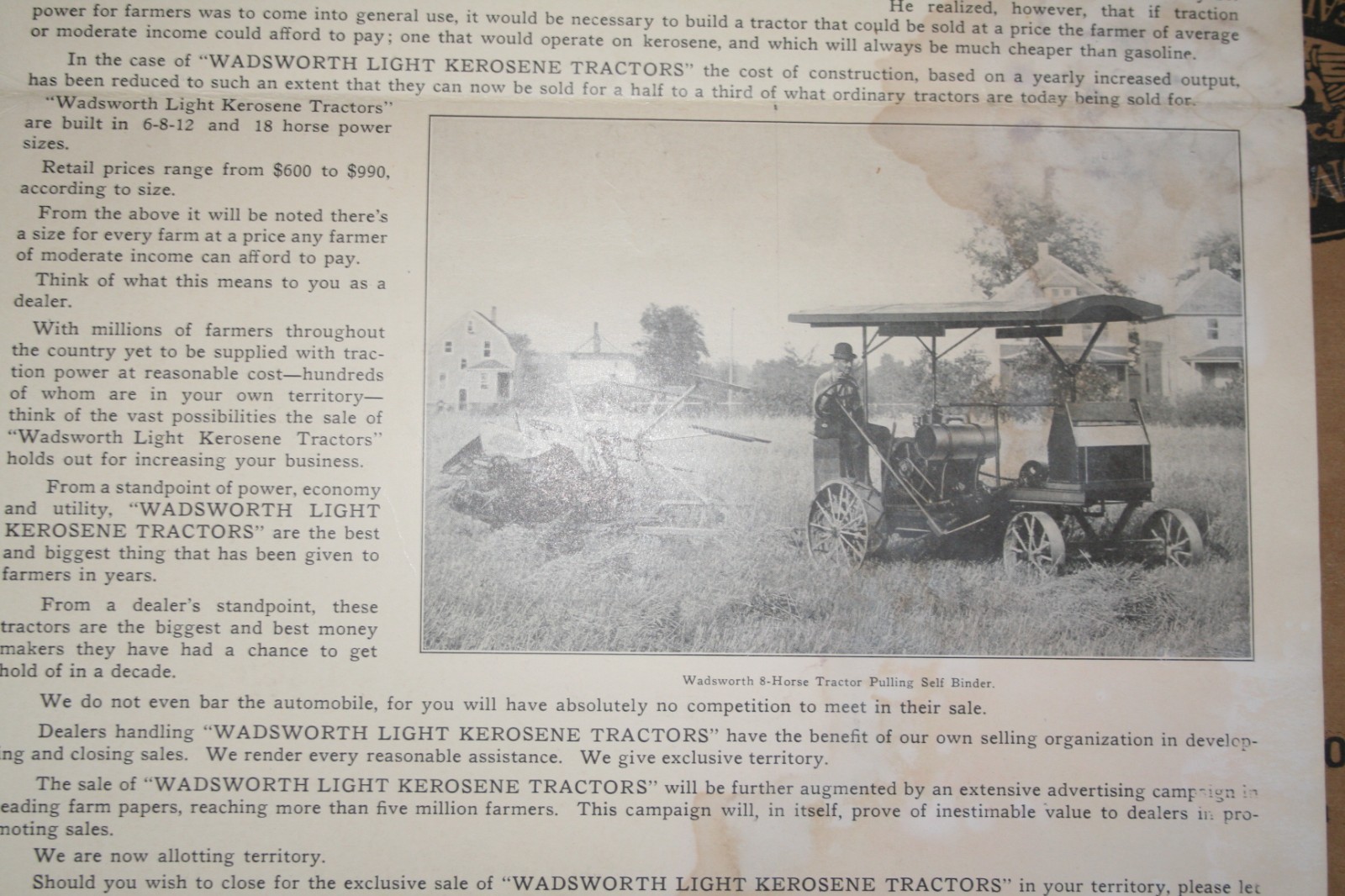 WADSWORTH TRACTOR 1914