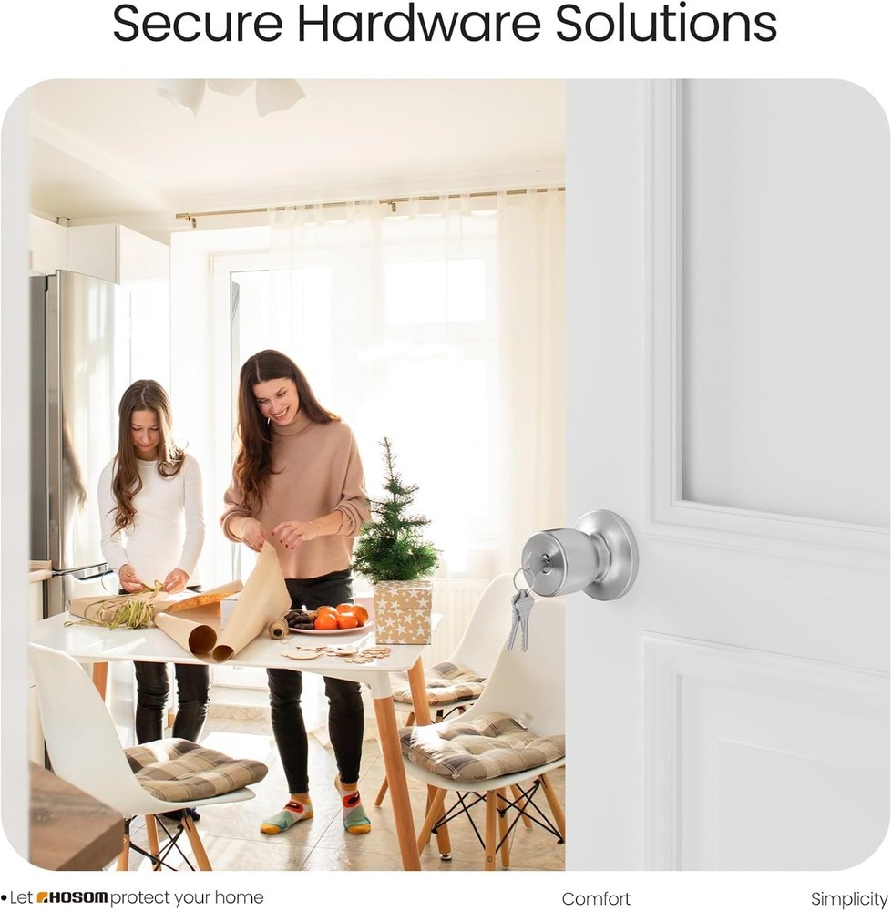 HOSOM Door Knobs with Lock and Key, Keyed Entry 2 Pack, Satin Nickel