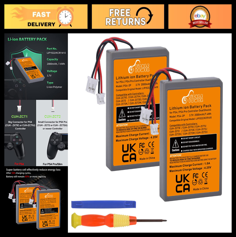 2000mAh PS4 Controller Battery Replacement - 2 Pack for PlayStation 4 DualShock
