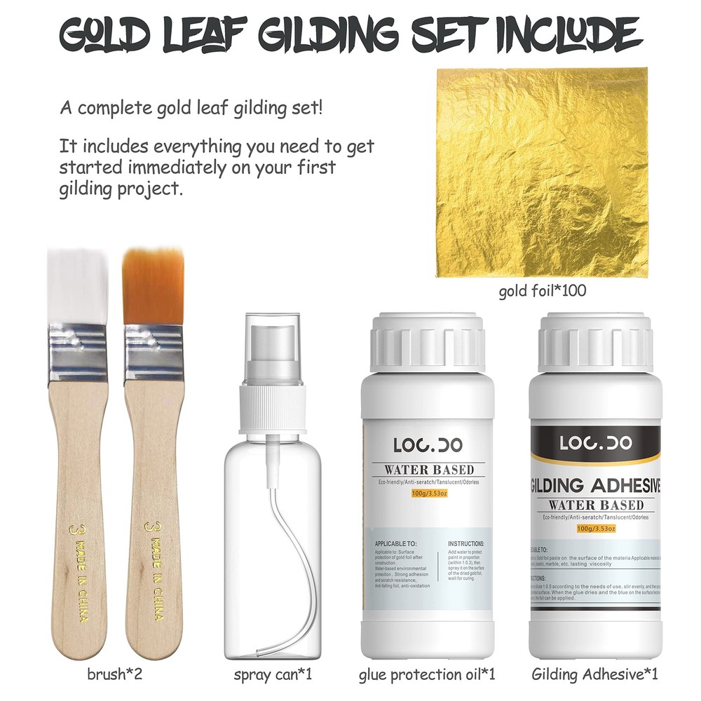 Gold Leaf Kit, Gilding Adhesive 200ml Set, Water Based Kit