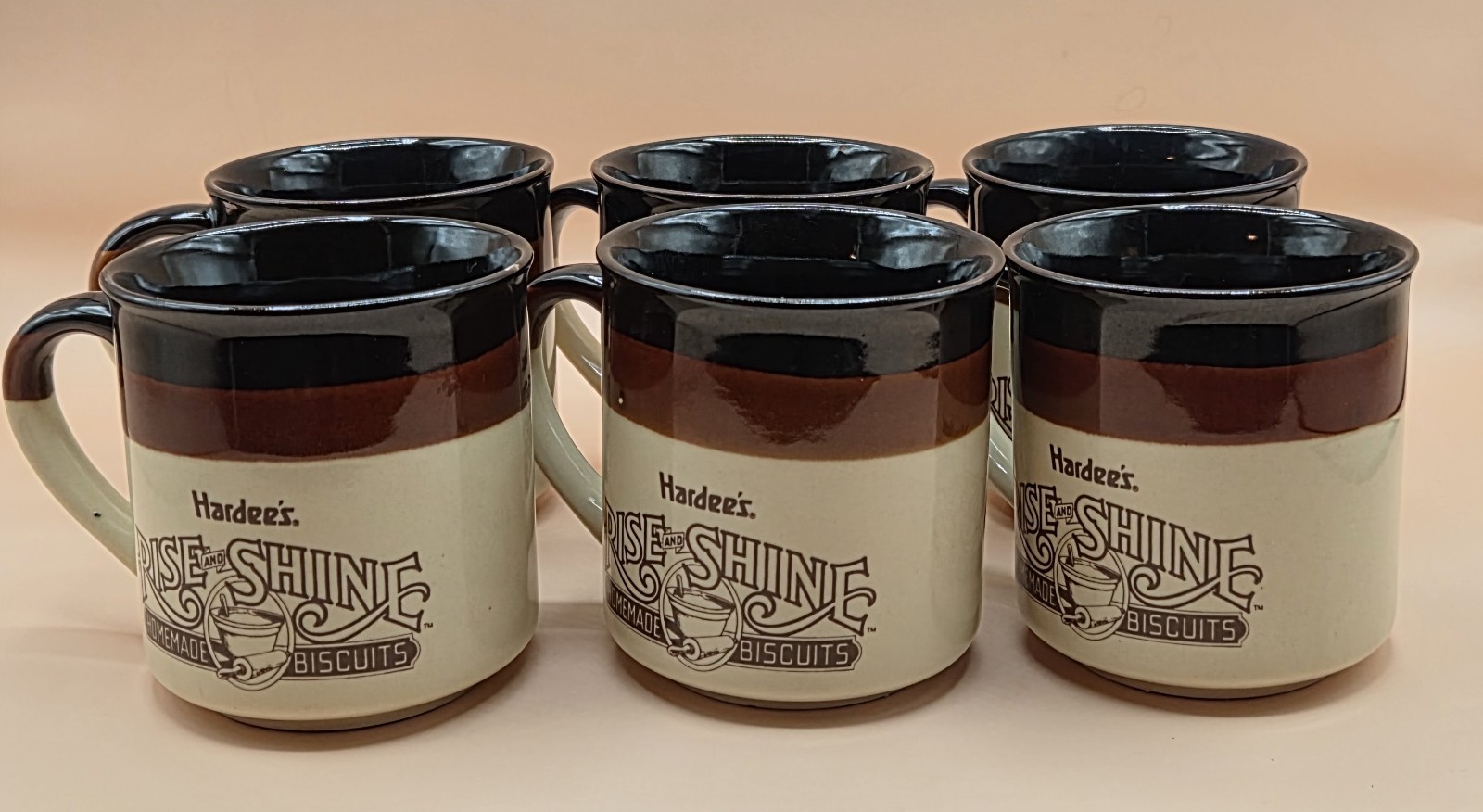 Vintage 1989 Hardee's "Rise and Shine" Coffee Mugs - Set of 6