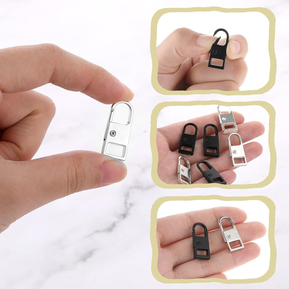 12 PCS Heavy Duty Zipper Pull Replacement for Suitcase Jacket Backpack Black/Sil
