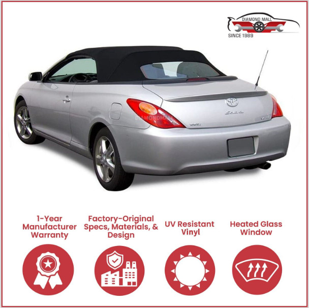 Convertible Soft Top 2004-2009 Toyota Solara w/DOT Heated Glass Window, Black
