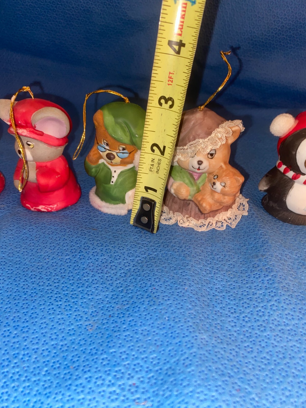 11 Vintage Jasco Cute Critter Christmas Bell Porcelain Bisque Ornaments