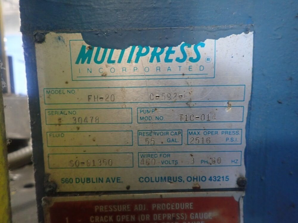 20 Ton Multipress 4 Post Guided Ram Hydraulic C-Frame Press