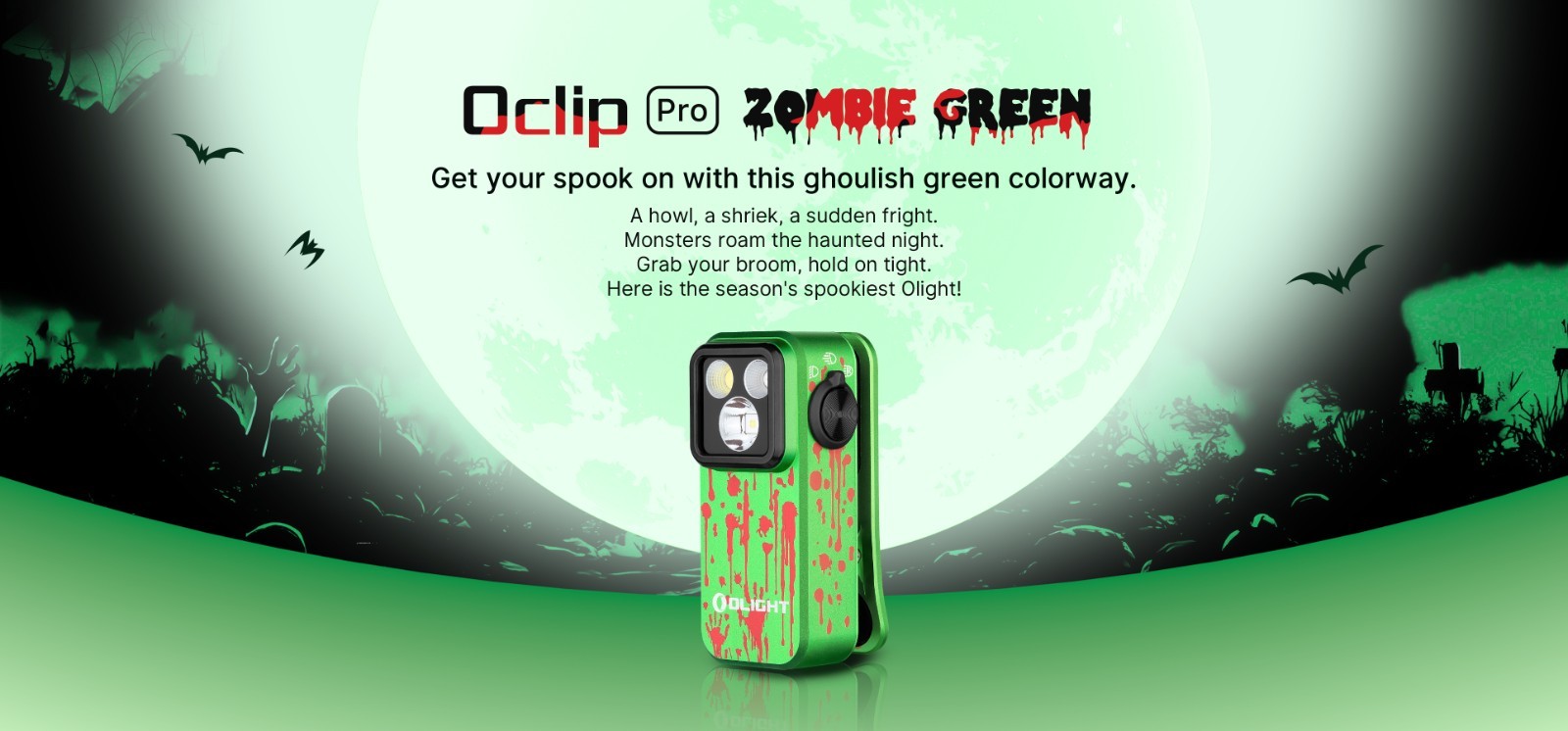 Olight Oclip Pro Zombie Green Clip-On Flashlight Red Light New