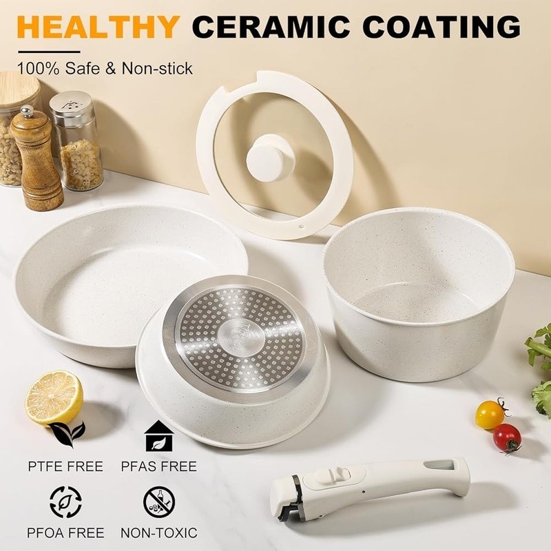 360° Ceramic Nonstick Cookware Space Saving Stackable Design Universal Handle US