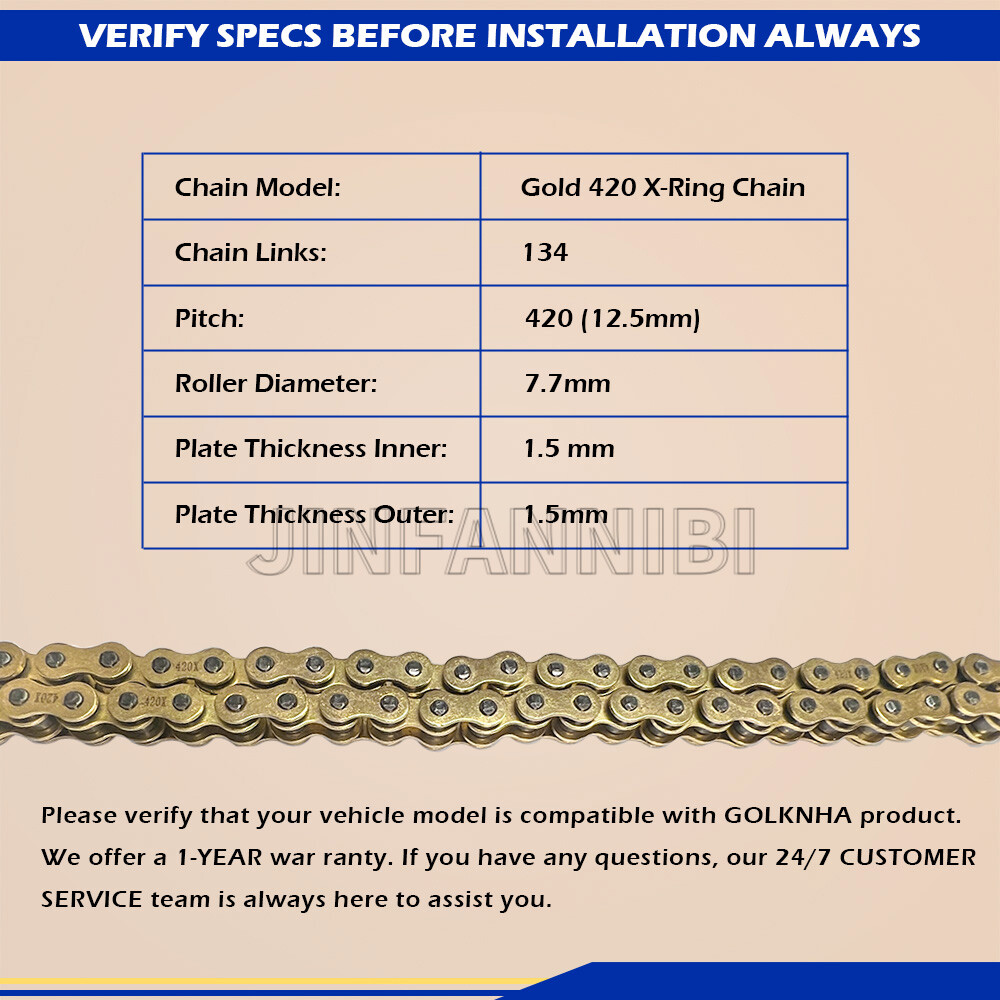 Gold 420 X-Ring Chain 134 Links With Connecting Master Link for Motorcycle