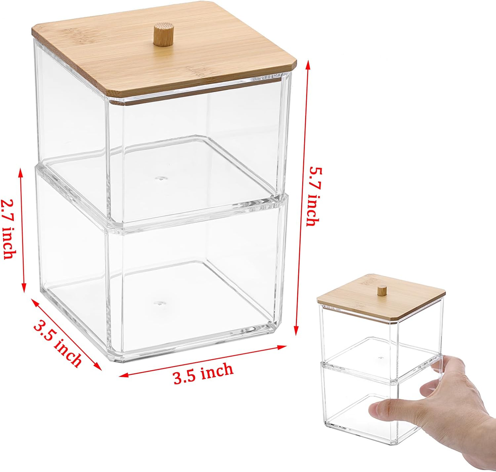 Clear Stackable Paper Clip Holder with Bamboo Lid 2-Layer Paperclip Box Thick Ac