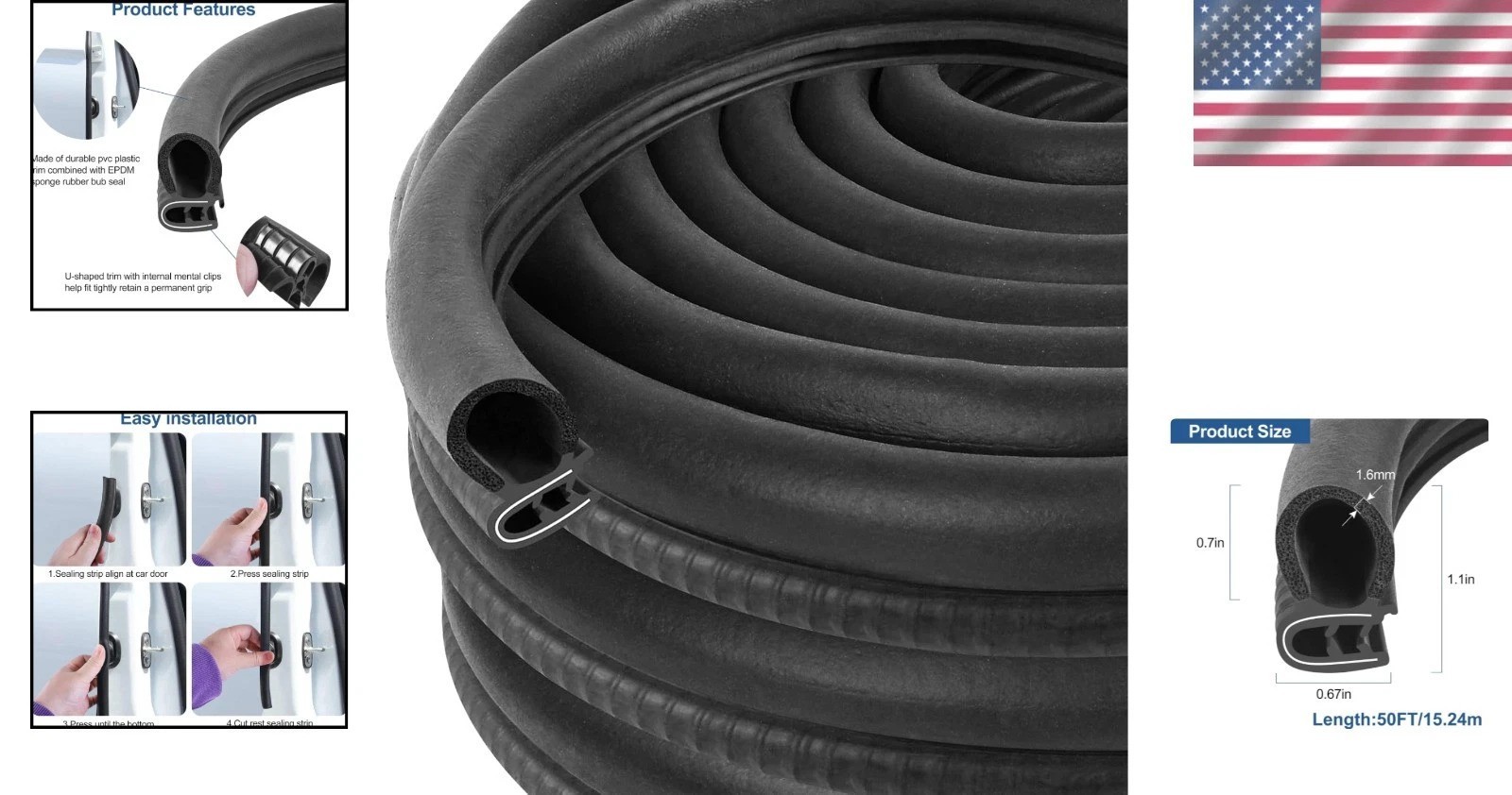 Rubber Edge Trim Seal Gasket - Car Door Weather Strip 50ft