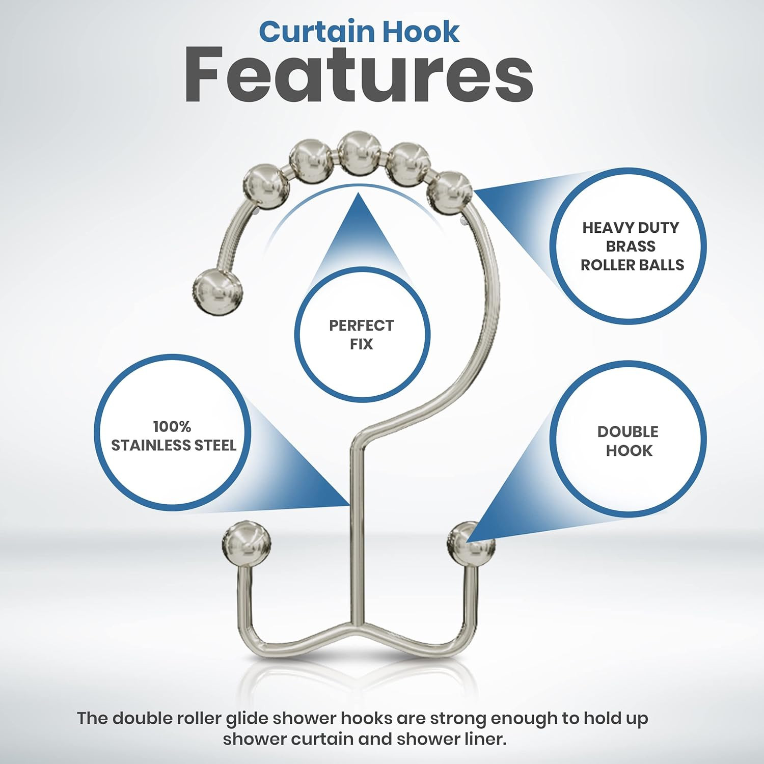 Utopia Bedding Double Glide Roller Set of 12 Shower Curtain Hooks, Double Sided