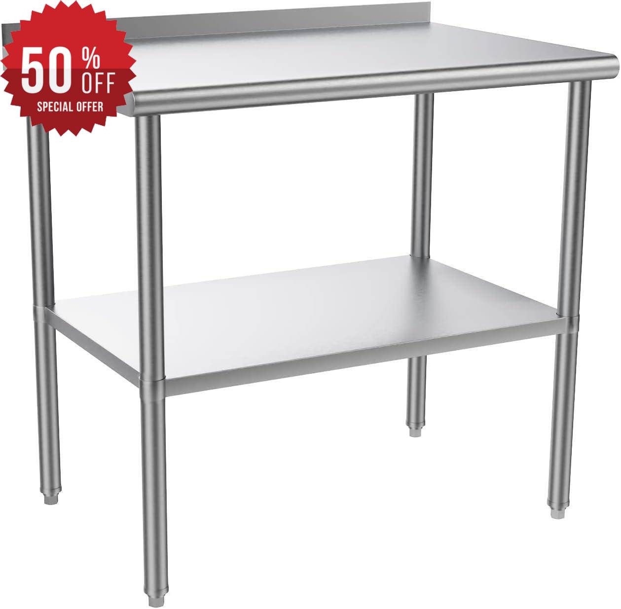 36'' x 24'' Stainless Steel Table for Prep & Work with Backsplash for Kitchen