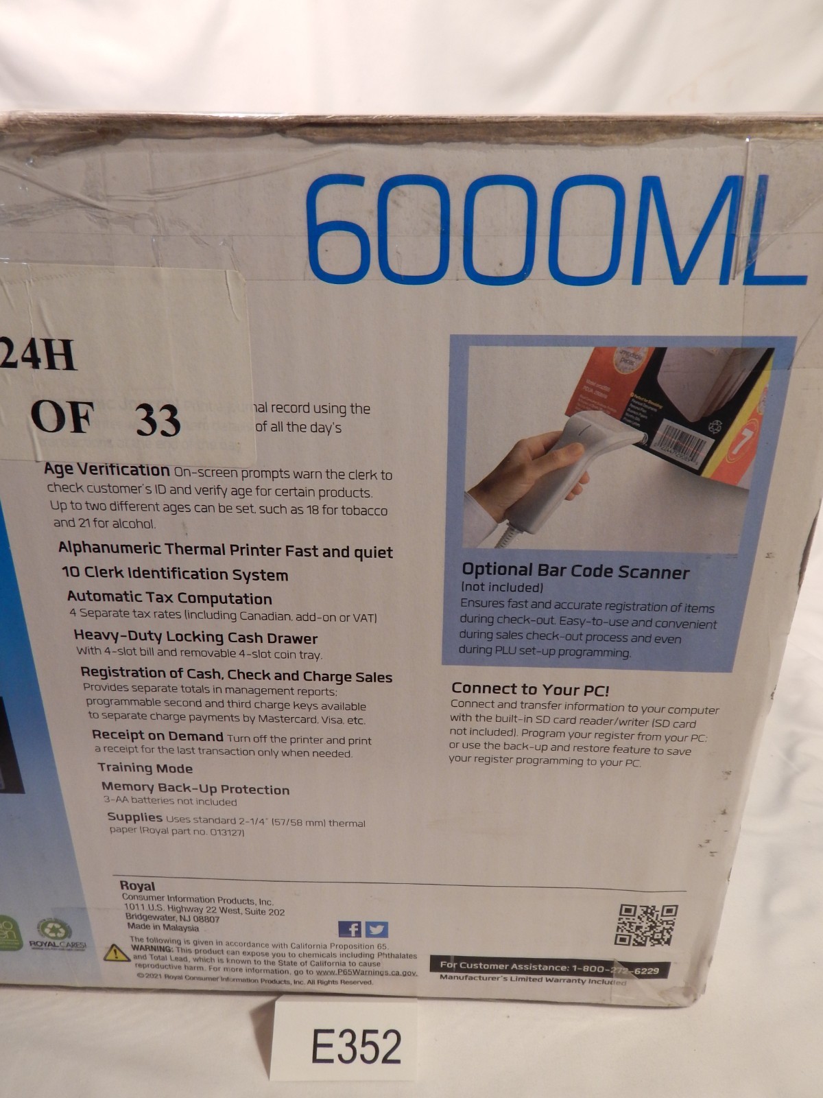 New! Royal 6000ML Black Electronic Cash Register, Thermal Printer, LCD Display
