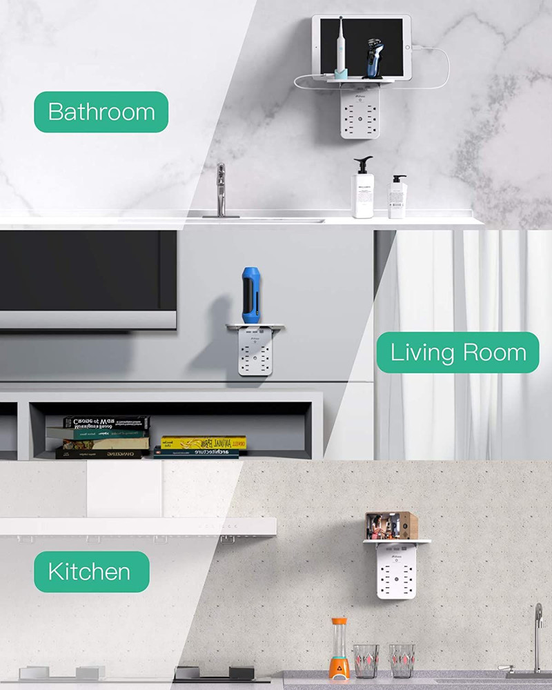 Wall Outlet Extender - Surge Protector 6 AC Outlets Multi Plug White