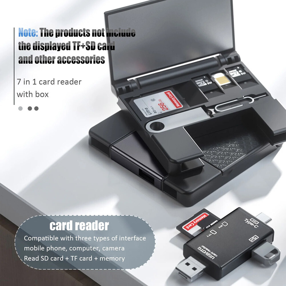 USB-A/C MMC Card Reader&Storage Box for TF/SD/Jump Clip/Ejection Pin/USB Dirver