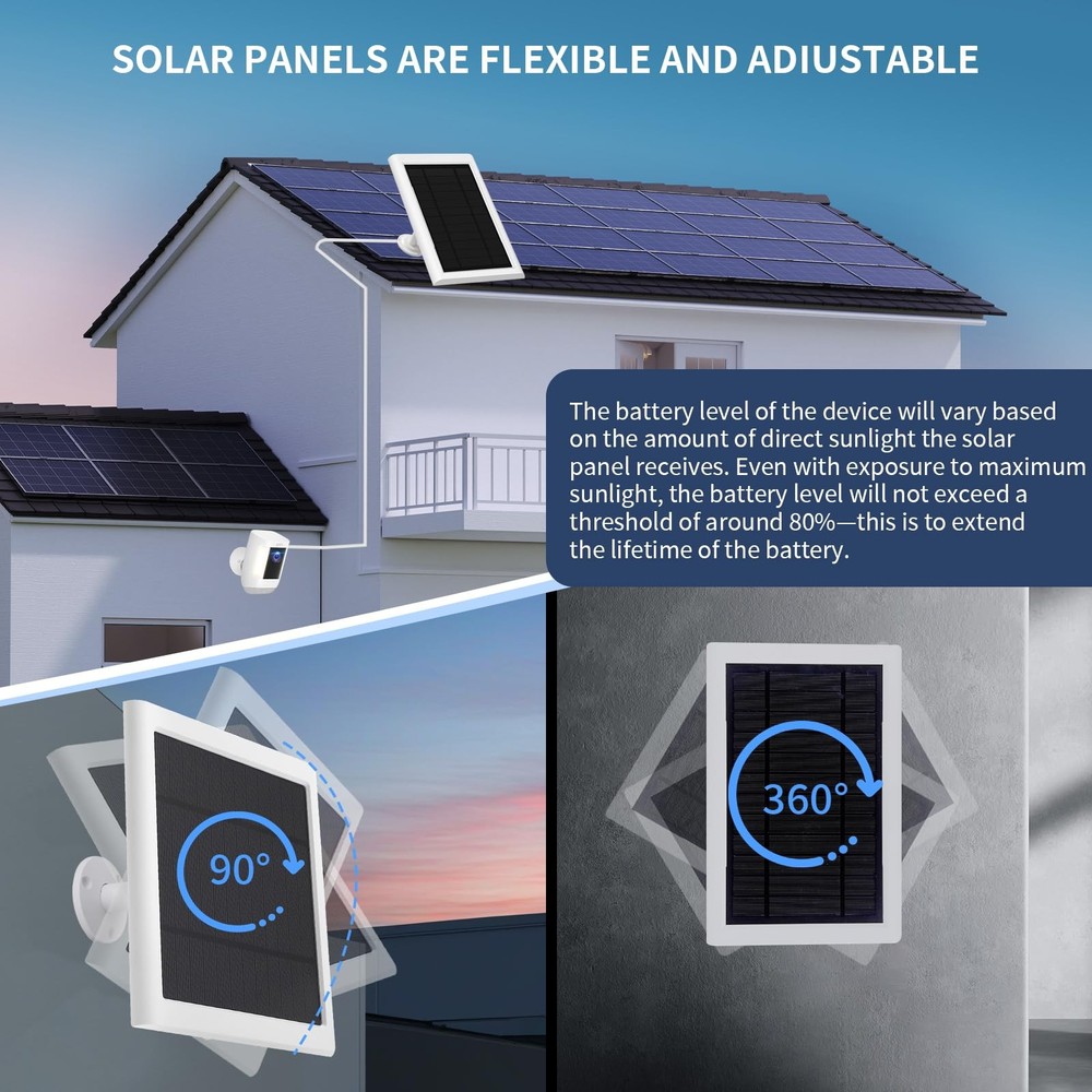 Solar Panel for Ring Camera(2nd Generation) Dustproof Waterproof 5W Solar Pan...