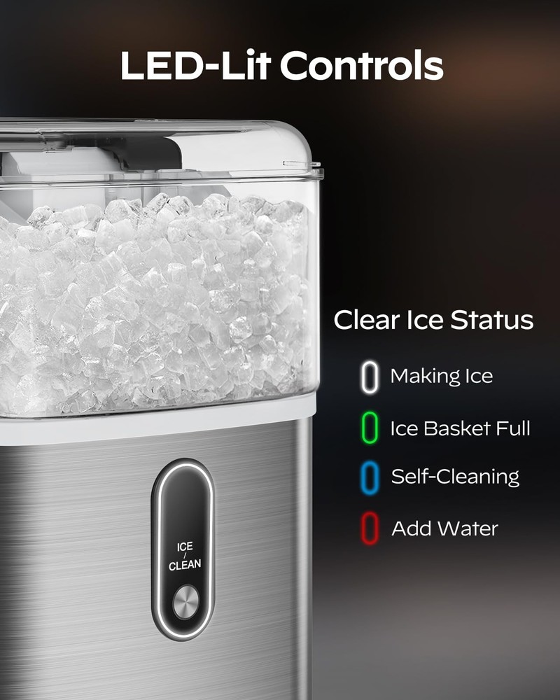 Nugget Ice Maker Countertop, HOMEZAY Pebble with Soft Chewable...