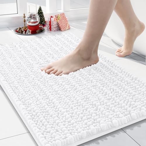 Luxury Chenille Bathroom Rug Mat, Extra Soft Thick 24" x 16" Rectangular White