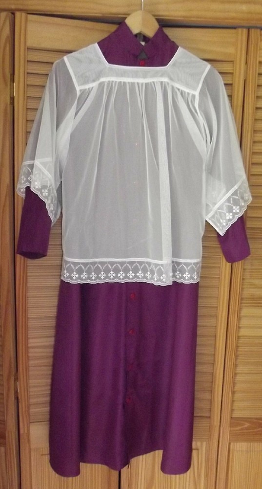 Altar Servers Violet Cassock & Surplice SnapButton Front EmbroideredCrosses NICE