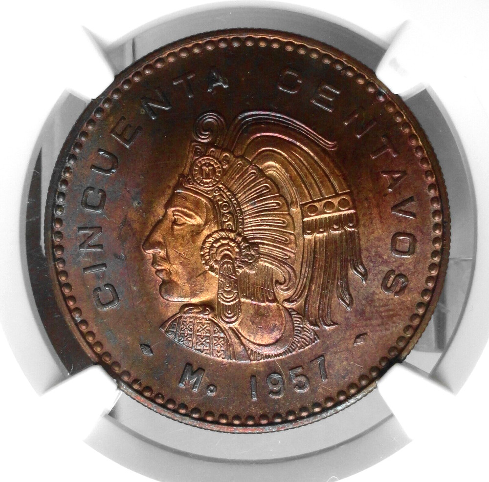 MEXICO 1957 Mo 50 CENTAVOS MS 65 RB