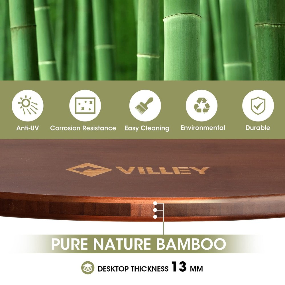 Bamboo Round Folding Table, Camping Half-fold Portable Table with Carrying Ba...