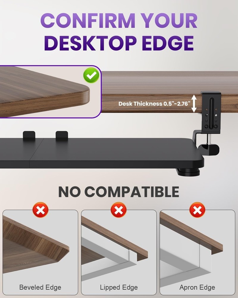 Ergonomic Mouse & Keyboard Tray Under Desk, Pull Out with Adjustable C-clamp, 20