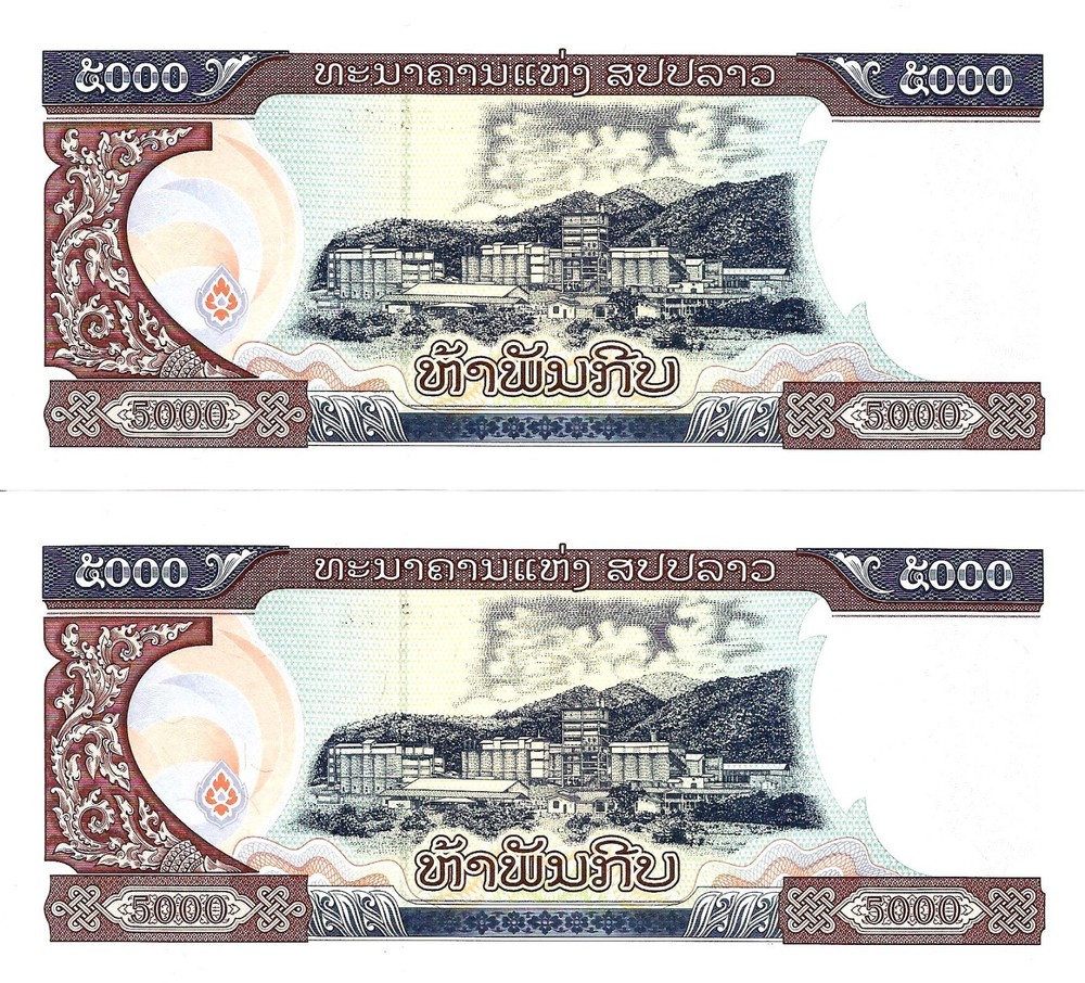 Laos 2x 5000 kip 2020 P-43 UNC consecutive