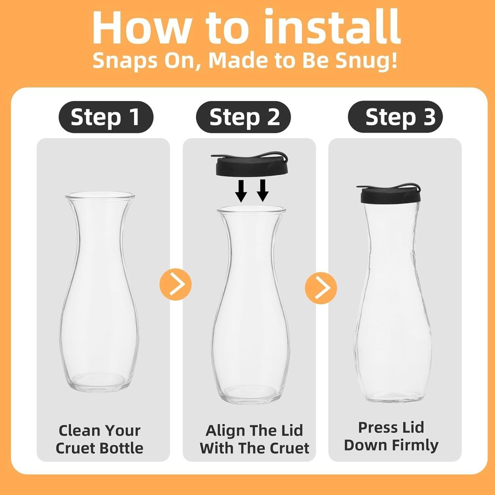 2 Pack Black Silicone Cruet Lids, Compatible Bottle Accessory for Condiments